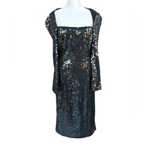 Oleg Cassini Vintage 1980s Black Sequin Gown Black L